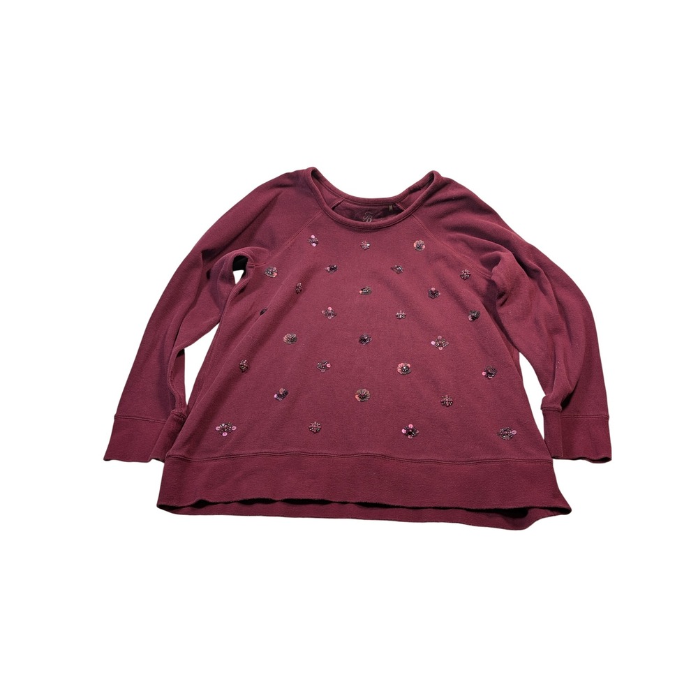 Tommy Bahama Womens Sequin Floral Sweatshirt XL Burgundy